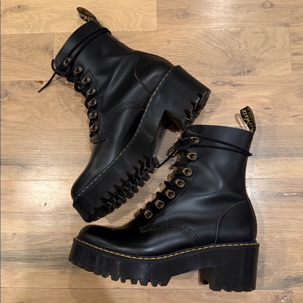Dr. Martens Women's Leona Black Leather Platform Boot - Picture 8 of 13